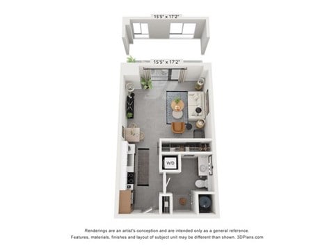 Floor plan for studio, 1 bath, 539 sqft